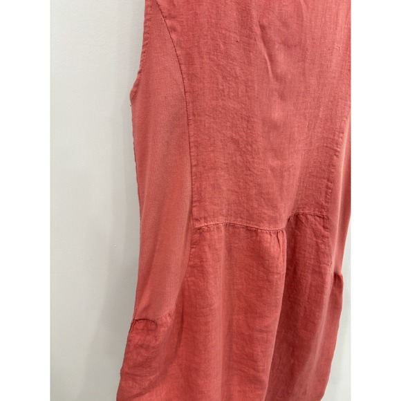 Blu Orchid Women's XL 100% Linen Dress Pink Textured Floral Neckline Pockets - Picture 4 of 10